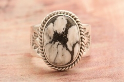 Genuine White Buffalo Turquoise Sterling Silver Navajo Ring